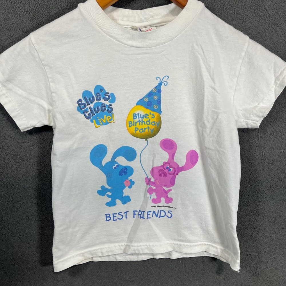 Vintage 2001 Blues Clues Live Blues Birthday Party Shirt Kids XS Hanes White